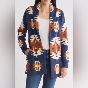 Lucky Brand Novelty Pattern Shawl Collar Open Front Cardigan